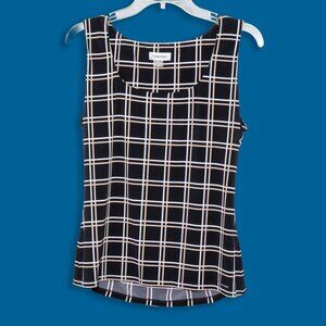 Calvin Klein Black, Taupe and White Print Sleeveless Blouse